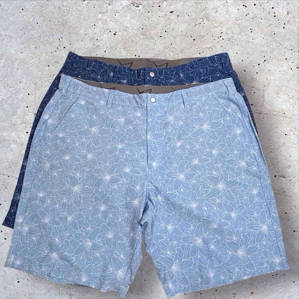 TGW Golf Warehouse Flat Front Performance Shorts Lot Of 2 Mens 40 Blue Floral